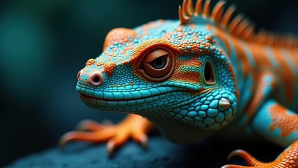Fototapeta premium Close-up of reptile lizard skin texture as the main subject, with intricate scales and patterns, with bold, saturated colors and deep, rich tones.