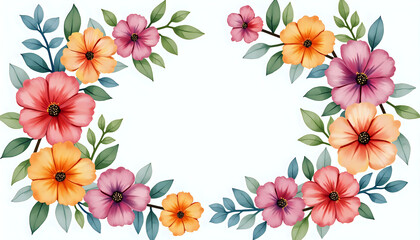 Obraz premium Elegant Watercolor Floral Border in Peach and Pink Tones with Copy Space