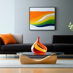 [Modern living room decor inspiration] Cozy Modern Living Room with Vibrant Artwork and Warm Lighting