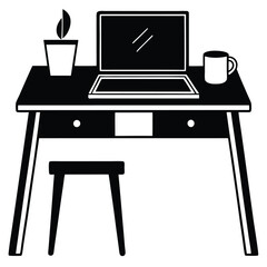 Fototapeta premium Minimal Home Workspace Desk with Laptop and Drink Silhouette clean 