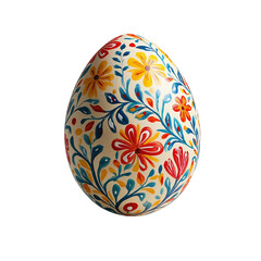 Hand painted Easter egg with colorful flowers on white background.