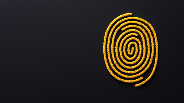 fingerprint symbol in yellow, minimalist look, black backdrop, conveying secure digital identity