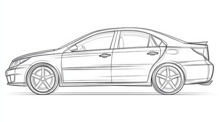Sedan Car Outline Illustration on White Background, Vector Graphic for Automotive Design Projects