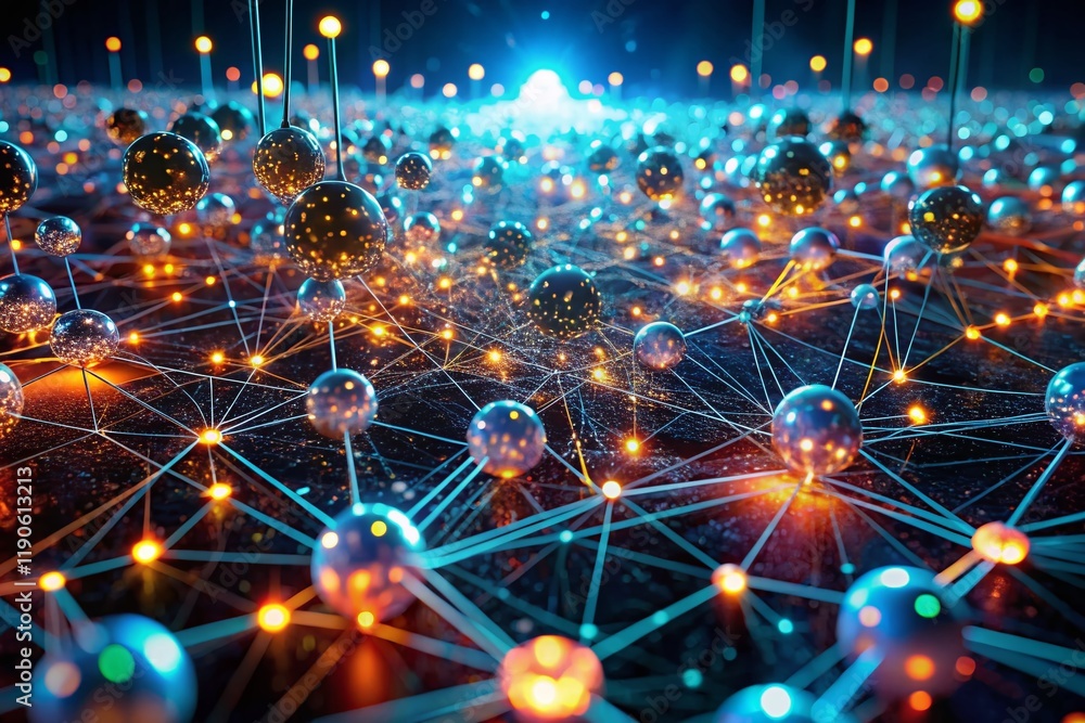 Poster illuminated neural network: glowing ai architecture in the dark