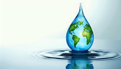 Fototapeta premium Water Droplet World Map with Ripple Effect on Neutral Background
