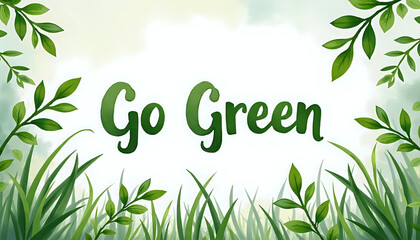 Go Green Typography in Natural Watercolor Style Environmental Message with Copy Space