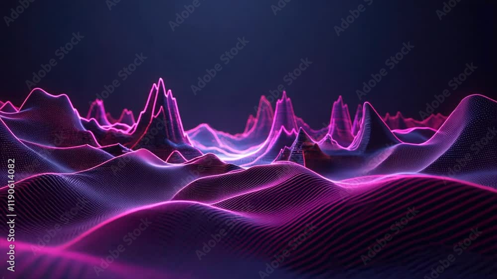 Aufkleber digital landscape of vibrant pink and purple waves, creating abstract and futuristic visualization o