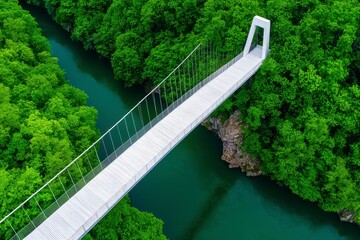 A bridge over a river with trees in the background