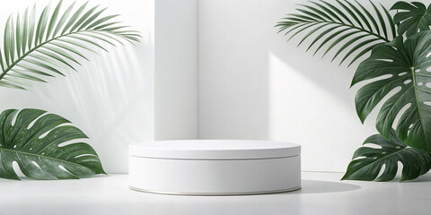 Fototapeta premium Empty Pedestal or Long Podium Display Against a White Background for Versatile Use