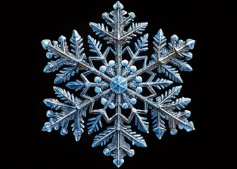 Intricate Snowflake Kaleidoscope Pattern - Isolated Black Background Stock Photo