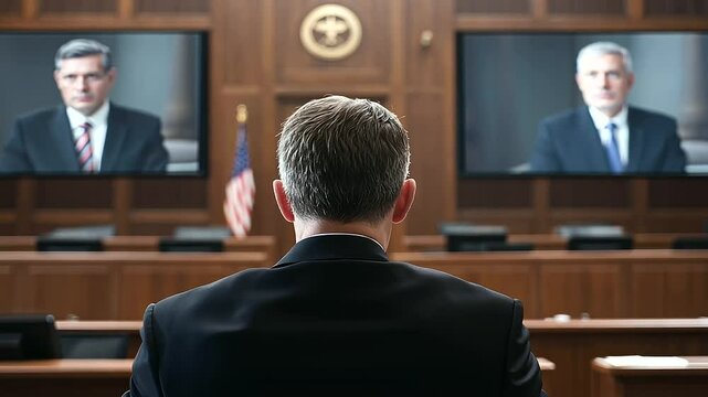 Digital Courtroom Virtual Hearing Setup with Large Monitors