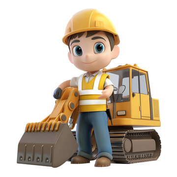 Factory Worker Operating Heavy Machinery 3D cartoon character, isolated on transparent or white background cut out, high definition
