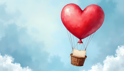 Romantic heart balloon floating in dreamy sky with message space