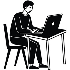 Remote Work Silhouette: Focused Concentration on Task desk laptop     