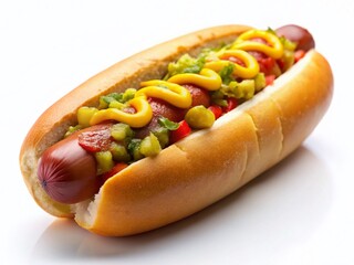 Juicy Classic Hot Dog Isolated on White Background - Perfect for Menu Design