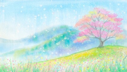 Fototapeta premium 穏やかな春のイラスト風景画