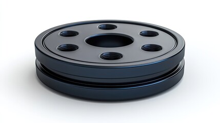 Close-up of a realistic 3D round reel holder for graphic ID card badges, isolated against white