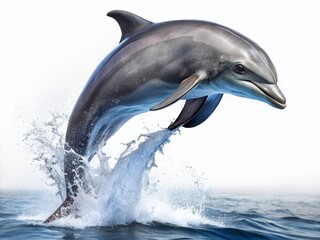 Jumping Bottlenose Dolphin Isolated on White Background - High-Resolution Stock Photo