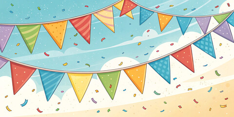 Background Featuring Colorful Bunting Flags and Confetti for Festive Occasions