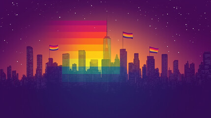 Skyline de ciudad celebrando el orgullo lgtbi