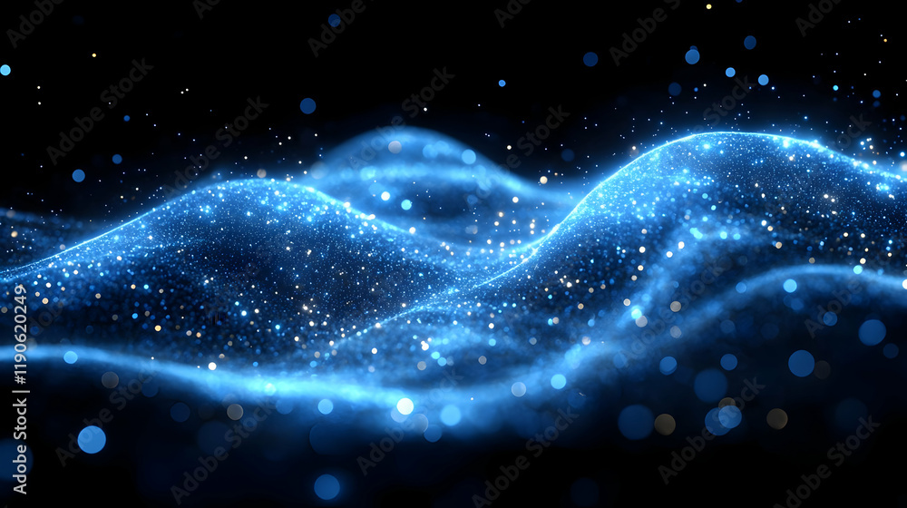 Poster abstract blue particle wave with glowing effect