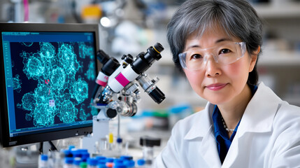 Researcher Analyzes Cellular Structures at a Laboratory Using Advanced Microscopy Techniques