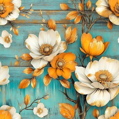 Seamless 3D beautiful oil painting flowers, Beautiful 3D Flowers Oil Painting Seamless Design