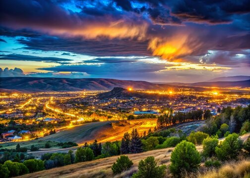 Casper Wyoming Cloudy Landscape Scenic Night Photography Stock Photo