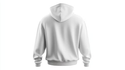 Rear view of a plain white hoodie sweatshirt.