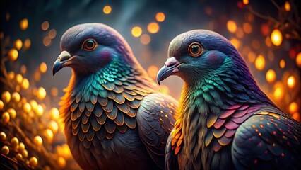 Low Light Doves: Captivating Gaze, Close-Up Portrait of Two Doves