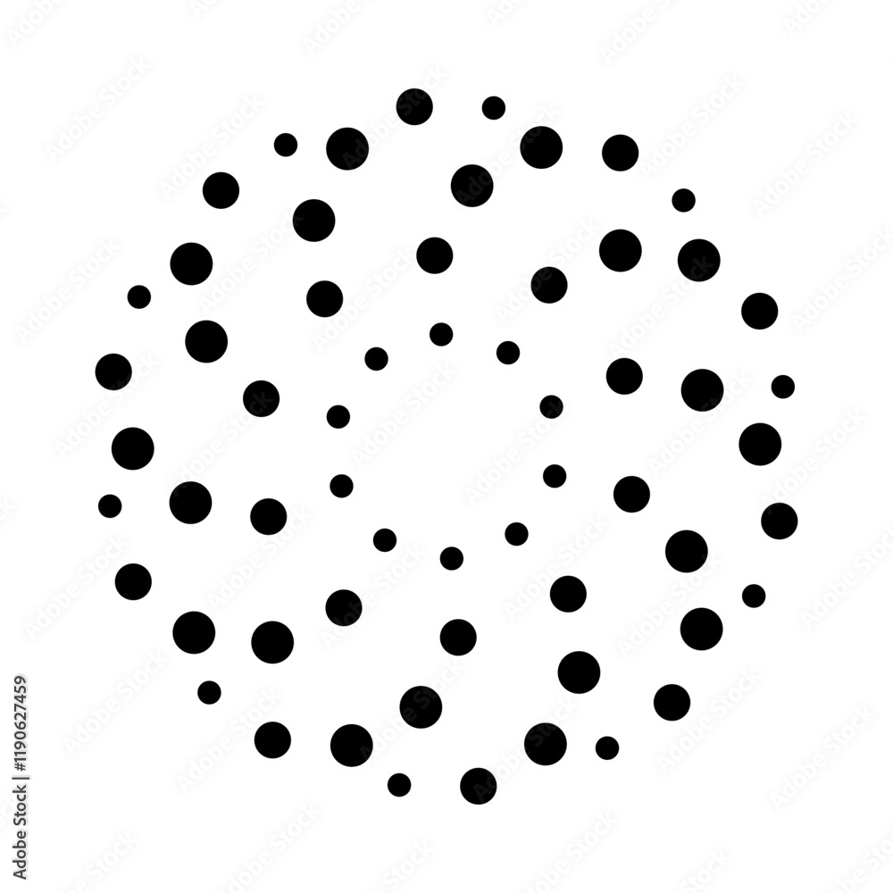 Poster halftone dotted speed lines circle. geometric art in circle form. round swirl movement symbol. halft