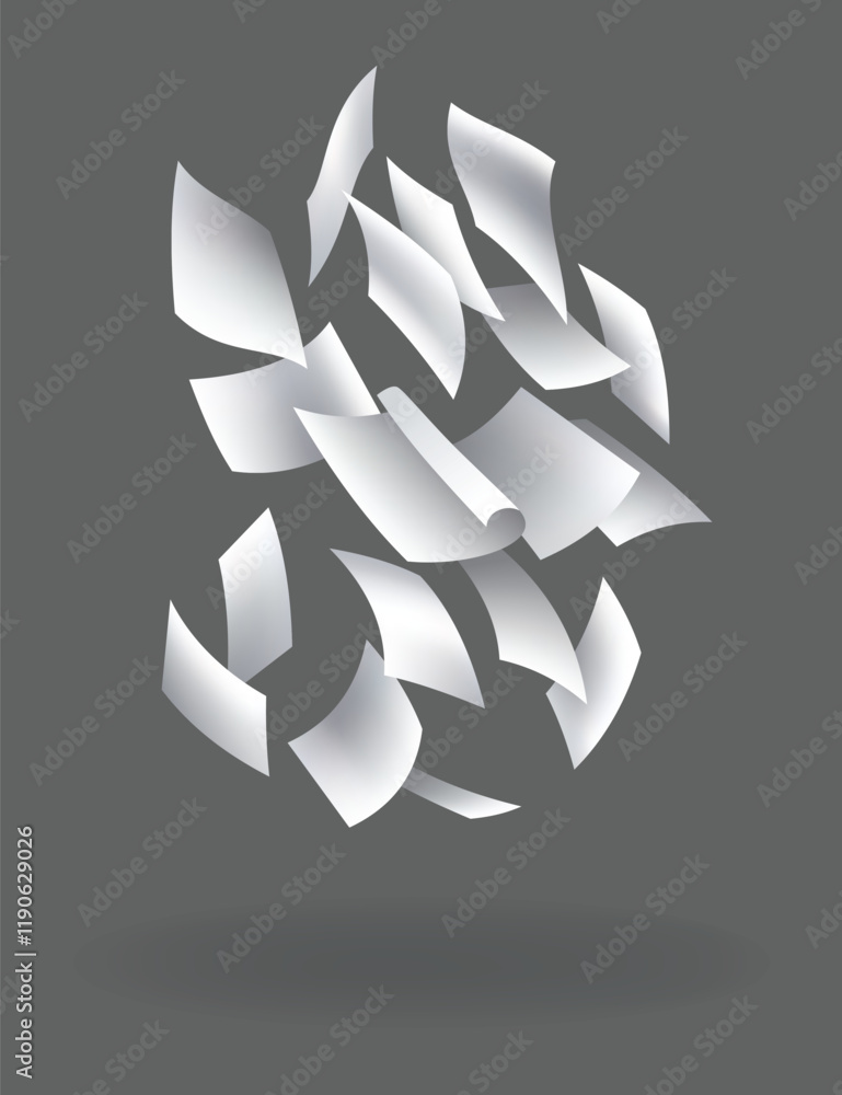 Poster falling paper sheets. set of flying curved leaves of paper. vector loose soar of notes with curled e