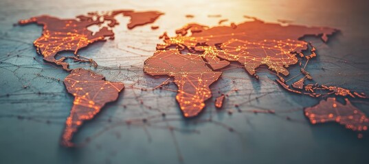 Abstract Illumintaed World Map Highlighting Global Connections and International Relations