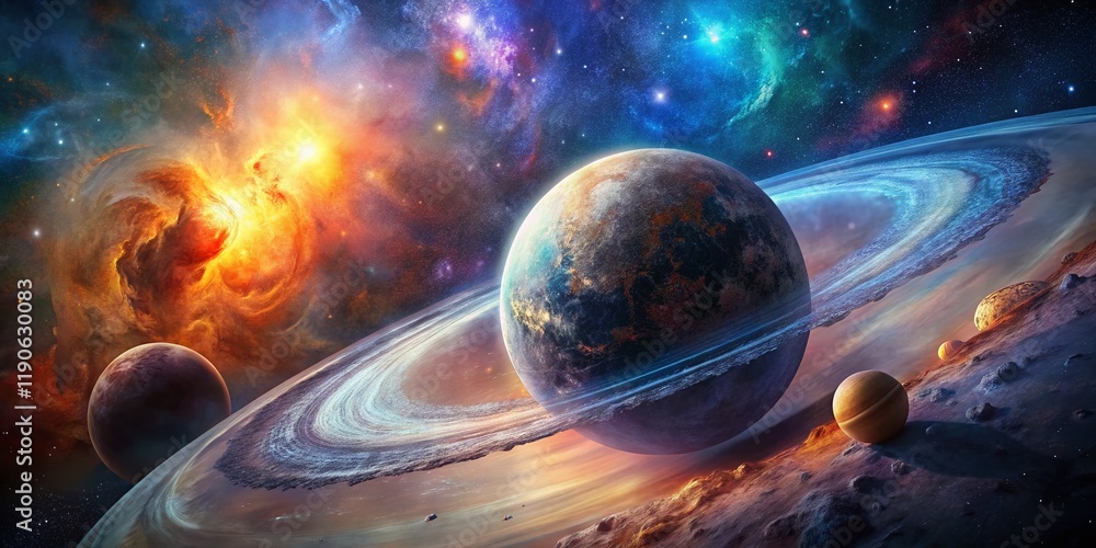 Poster ceres dwarf planet rotating in space: surreal looping orbit stock photo