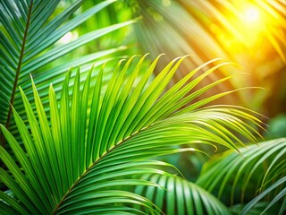 Obraz premium Lush Green Palm Leaves Bokeh Background Stock Photo