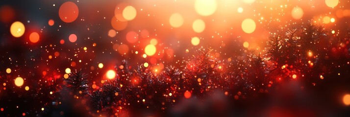 Obraz premium Festive Winter Wonderland: Red and Gold Christmas Lights Bokeh