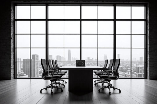Fototapeta Industrial chic office with large window in black and white