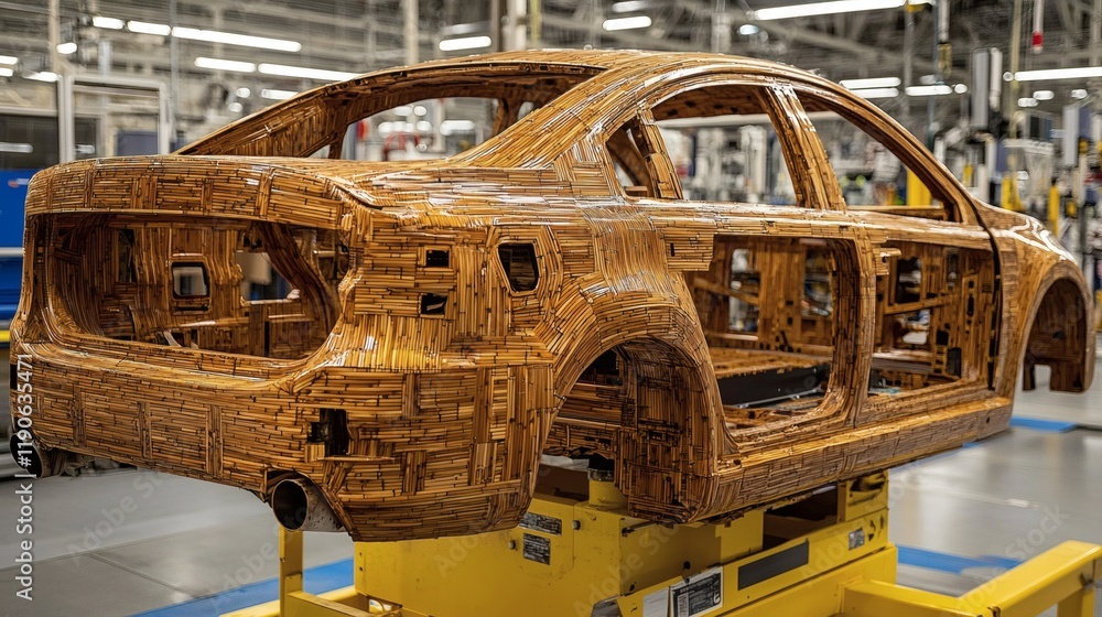 Poster sustainable automotive materials integrating bamboo composites for lightweight strength stock photo 