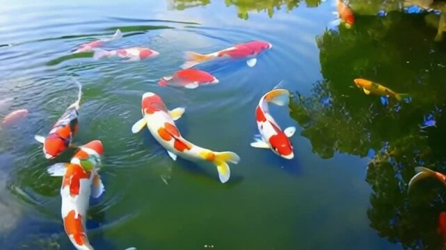 Vibrant Koi Fish Gliding Through a Serene Pond