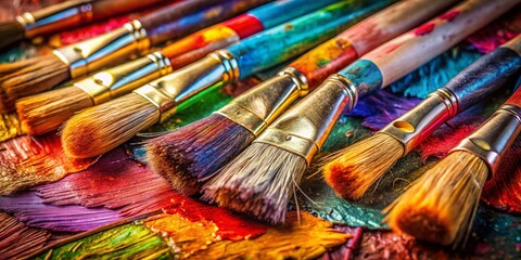 Fototapeta premium Macro Close-up of Paintbrushes on Canvas: Artistic Painting Tools