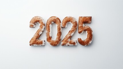 Furry numbers shaped as 2025 covered in a light and fluffy texture on a plain background