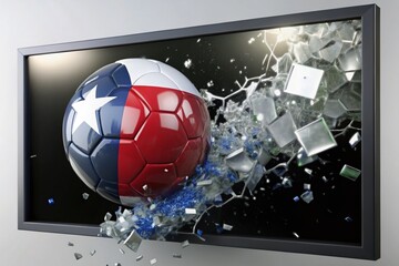 Chilean Soccer Ball Shattering TV Screen - Panoramic 3D Render