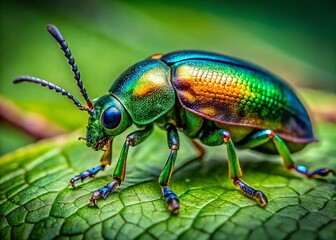 Fototapeta premium Macro Photography: Green Leaf Beetle Closeup - Detailed Insect Texture