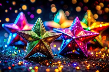 Macro Photography: Vibrant Starburst Cluster of Four Jewel-Toned Gems