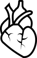 Heart flat line icon. Vector thin pictogram of human internal organ, outline illustration for cardiology clinic.