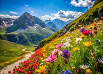 Obraz premium Macro Photography: Wildflowers Blooming Along Mountain Trail in Marche, Italy