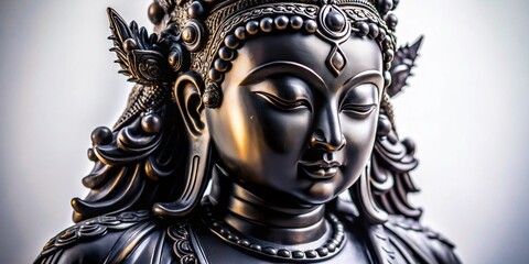 Obraz premium Macro Photography of Black Guanyin Statue on White Background - Detailed Close-Up