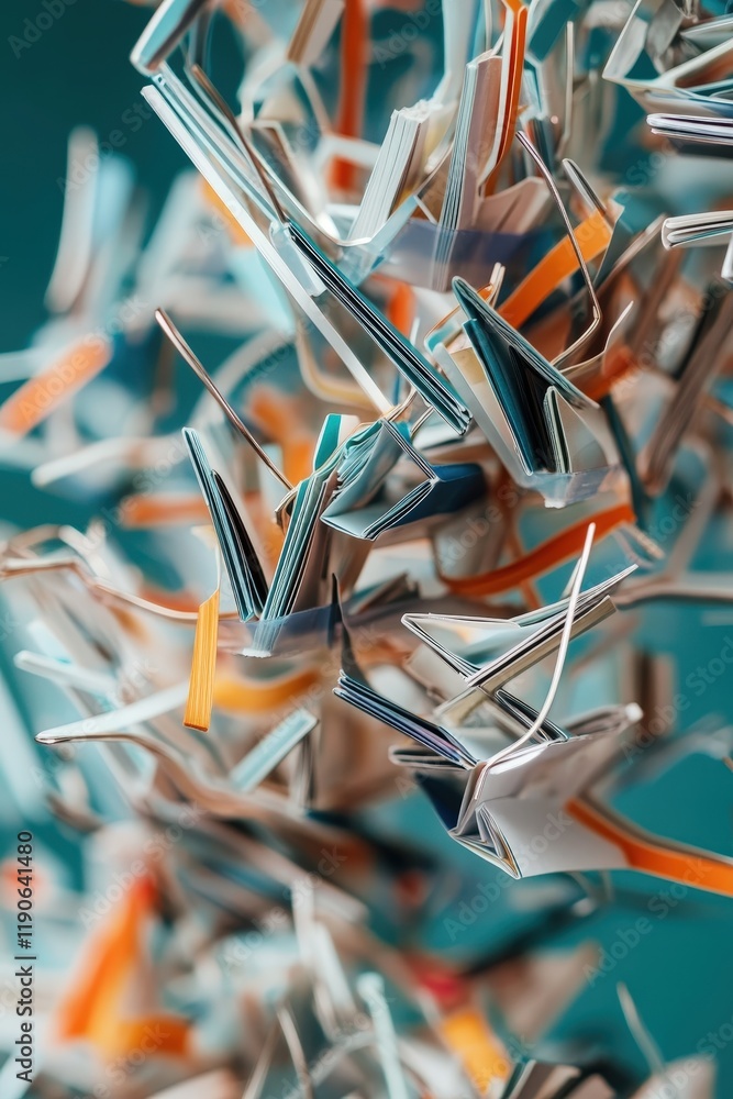 Poster a dynamic shot of paperclips being used to hold together a chaotic stack of printed spreadsheets