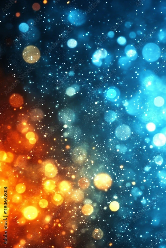 Poster abstract background with blue and orange bokeh effect, creating a festive and energetic atmosphere