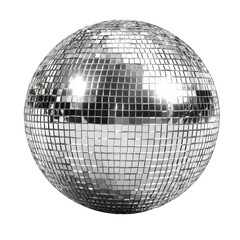 Silver disco mirror ball isolated on transparent background